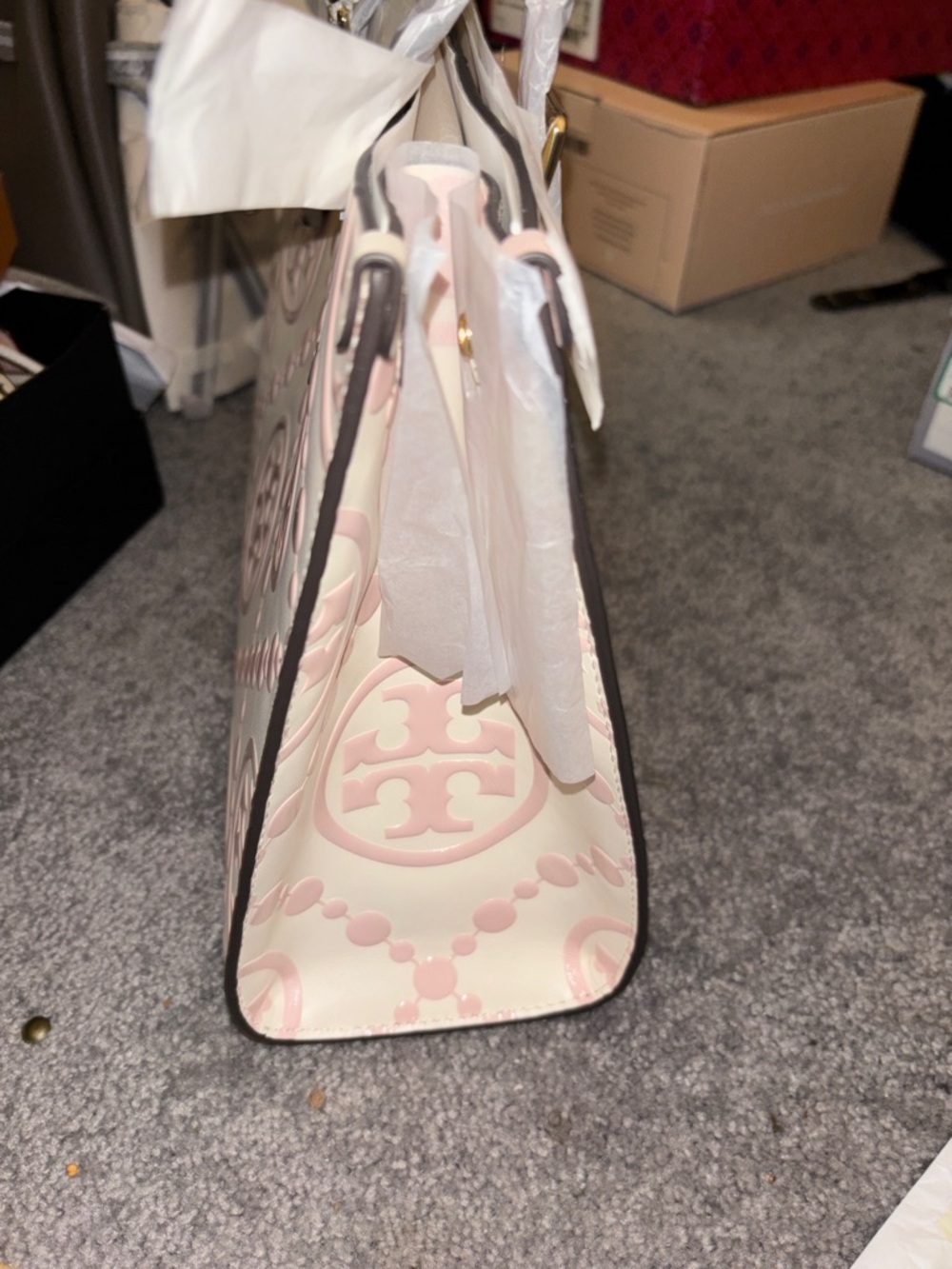 Tory Burch Pink and Cream Logo-Print Tote - Picture 5 of 10